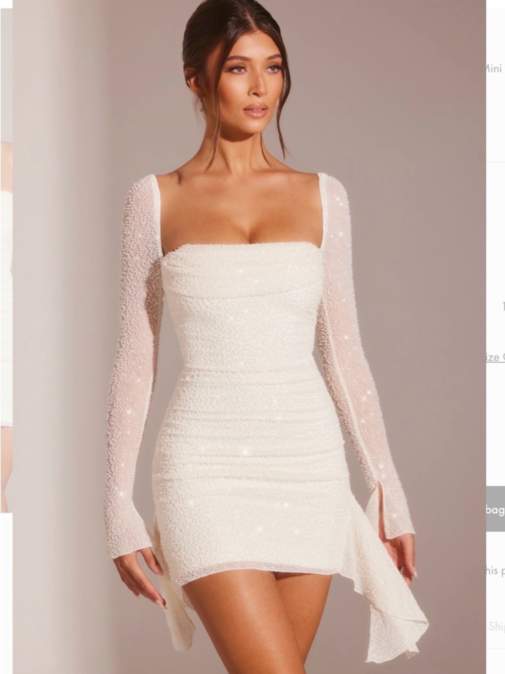 Oh Polly NWT Long Sleeve Embellished Cowl Neck Mini Dress in White size 4